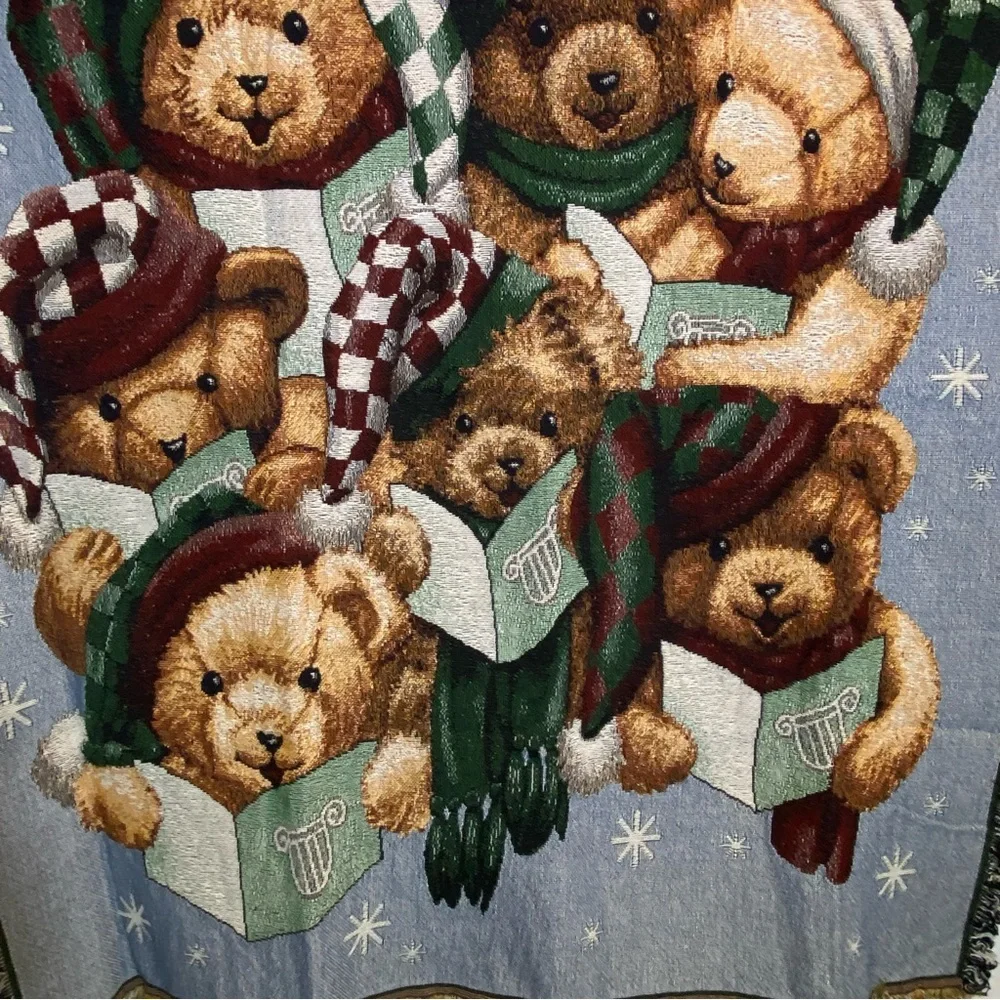Vintage Bear Choir Holiday Christmas Woven Tapestry Throw Blanket 55